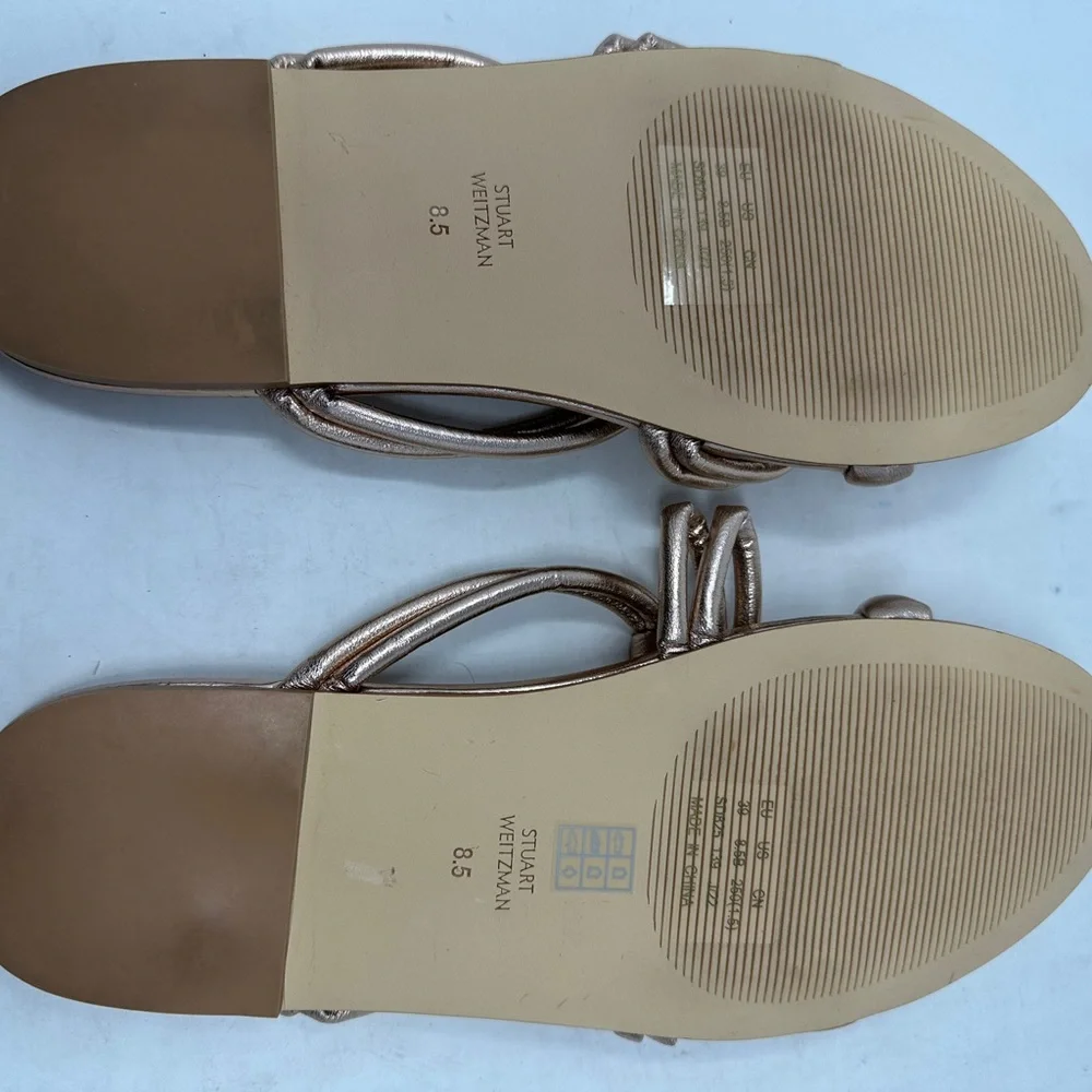 Stuart Weitzman Twist Knot Sandal Womens 8.5 Rose Gold Leather Flats Retail $350